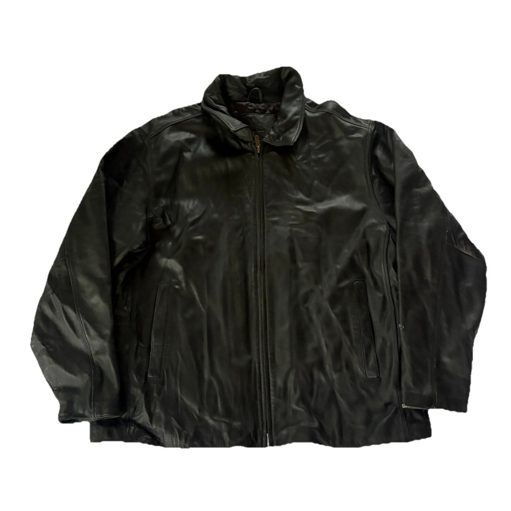 Vintage Knightsbridge Black Leather Bomber Jacket Coat Lined Y2K Mens Size Large